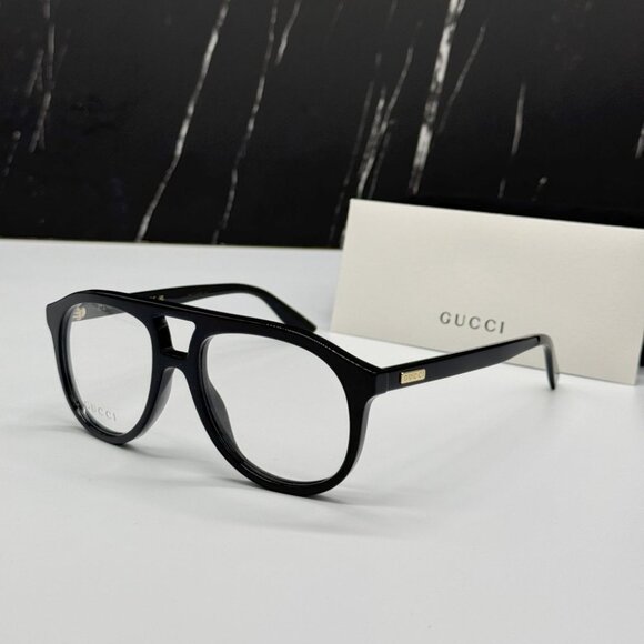 NEW GG1320O 001 GUCCI BLACK PILOT UNISEX GUCCI EYEGLASSES - Picture 1 of 11